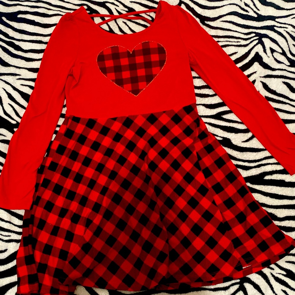 Girls Long Sleeve Plaid Print Skater Dress